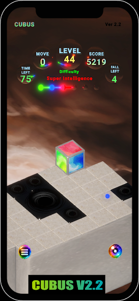 Cubus gameplay on a white geometric path above a cloudy world